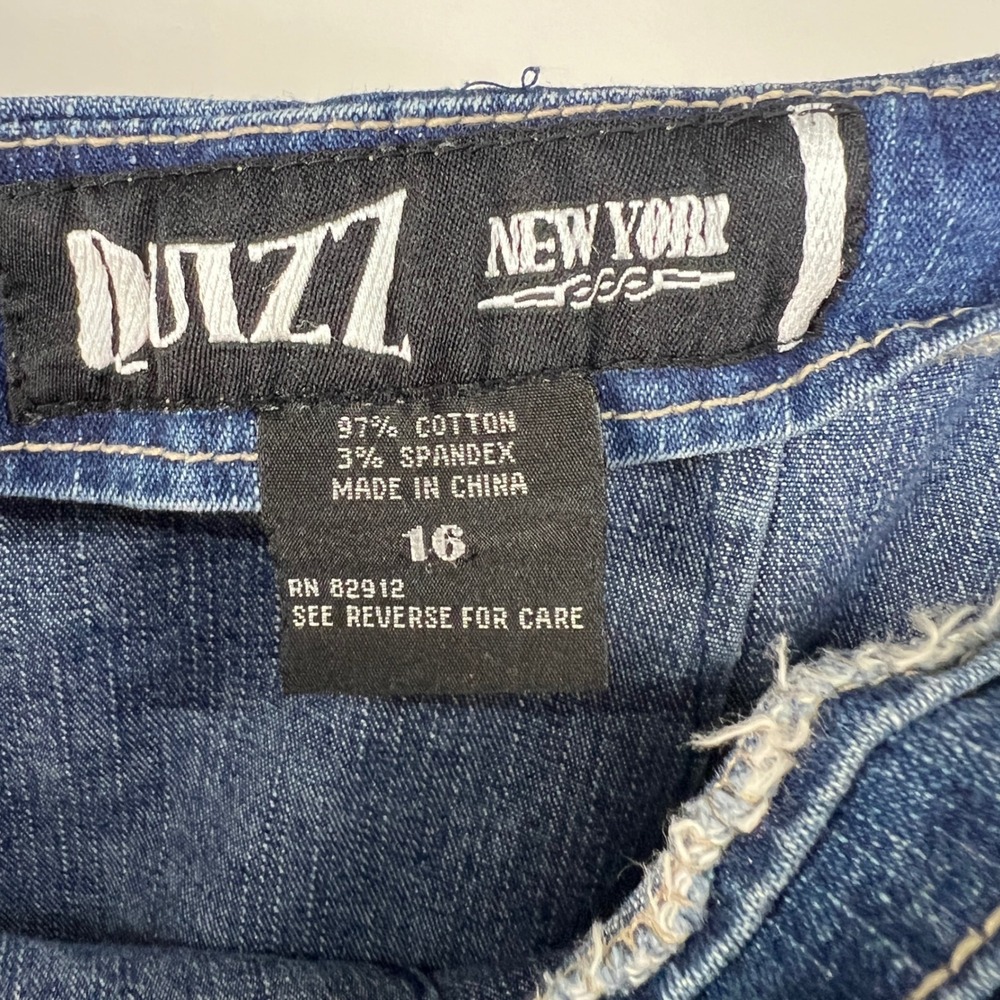 Quizz New York Y2K Denim Mermaid Midi Skirt Blue Frayed Rosette Size 16 Retro - Picture 5 of 7